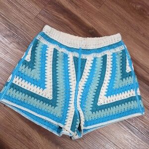 Rebellion Crochet Women Shorts - Blue and Cream